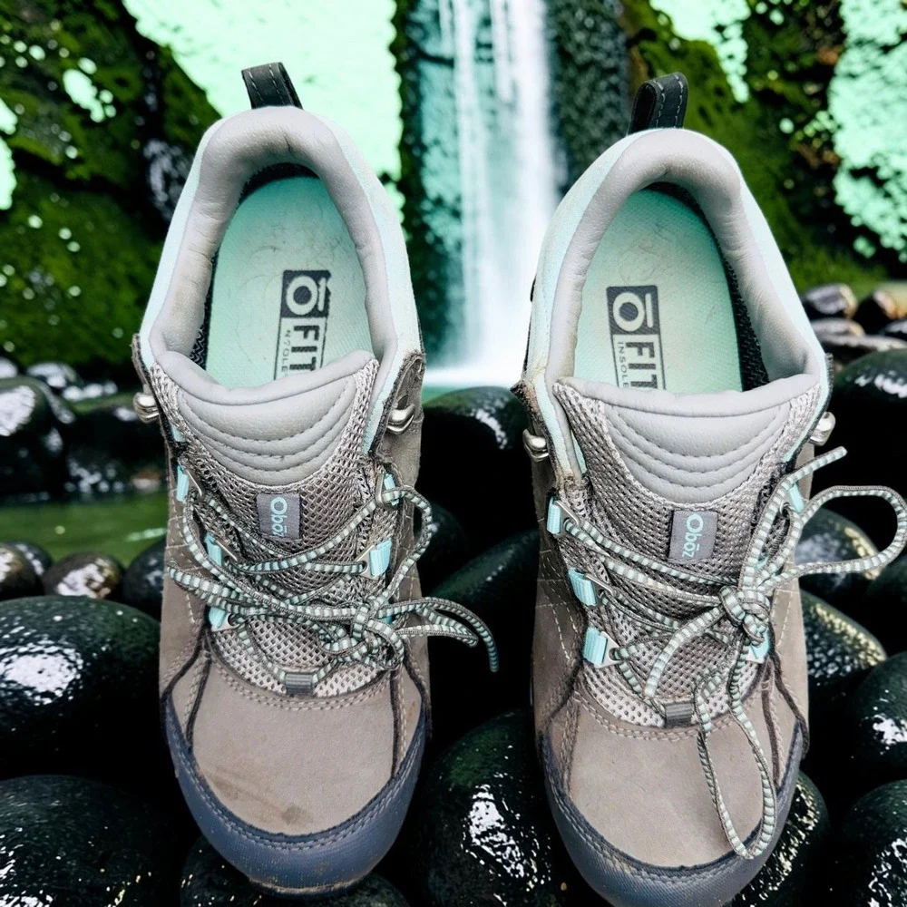 Oboz Bridger Low B-DRY Waterproof Hiking Shoes Gray Blue Wide Mens 7.5W